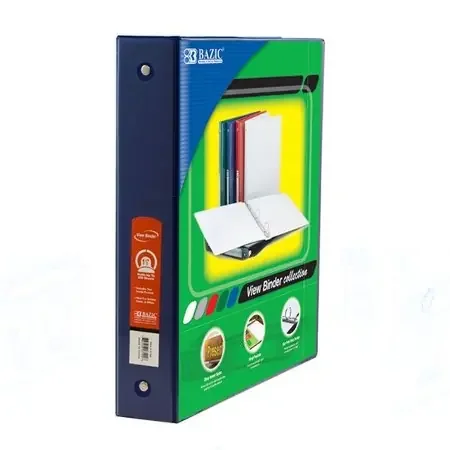 BAZIC Products 3-Ring View Binder with 2 Pockets, 1.5, Blue, Pack of 6