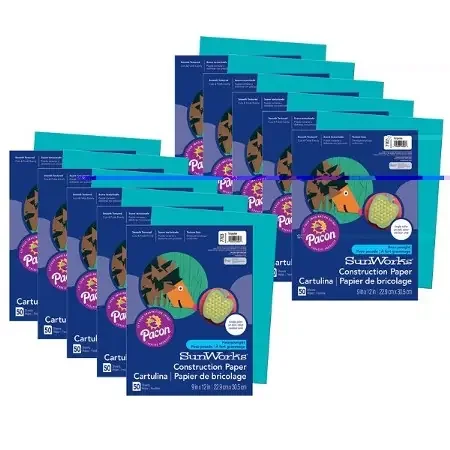 Prang Construction Paper, Medium Weight, Turquoise, 9 x 12, 50 Sheets Per Pack, 10 Packs