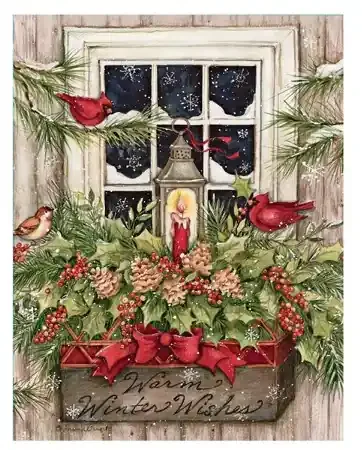 Window Box Snow, Boxed Christmas Cards, Set of 18